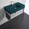 Green Console Sink With Chrome Base, Modern, 32